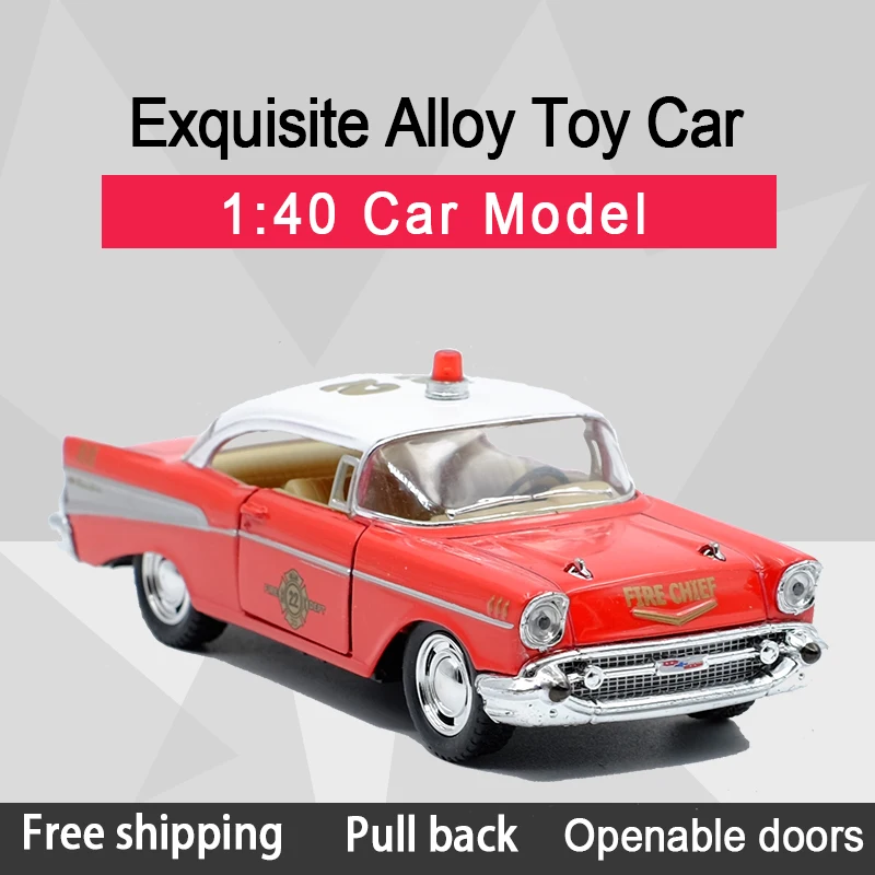 Kinsmart 1:40 1957 Chevrolet Bel Air Fire Chief Classic Car Alloy Diecast Car Model Toy  Pull Back For Kids Gifts Toy Collection
