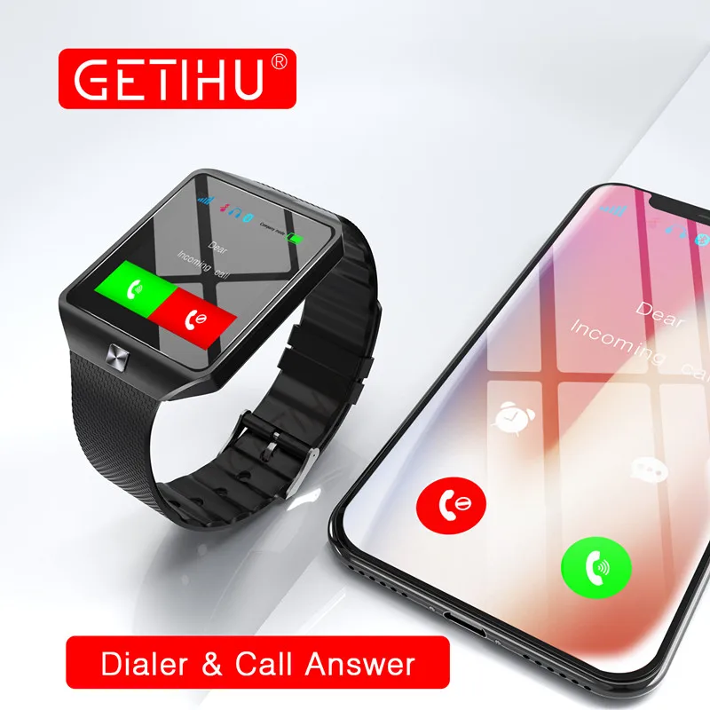 Getihu Смарт-часы DZ09 цифровой Smartwatch запястье Для мужчин Bluetooth Электроника сим карты для телефонов iPhone Samsung с Android Спорт