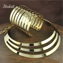 New Fashion Gold Color Jewelry Set Multilayer Necklaces Bracelets & Bangles Collares Mujer Chunky Choker Bijoux