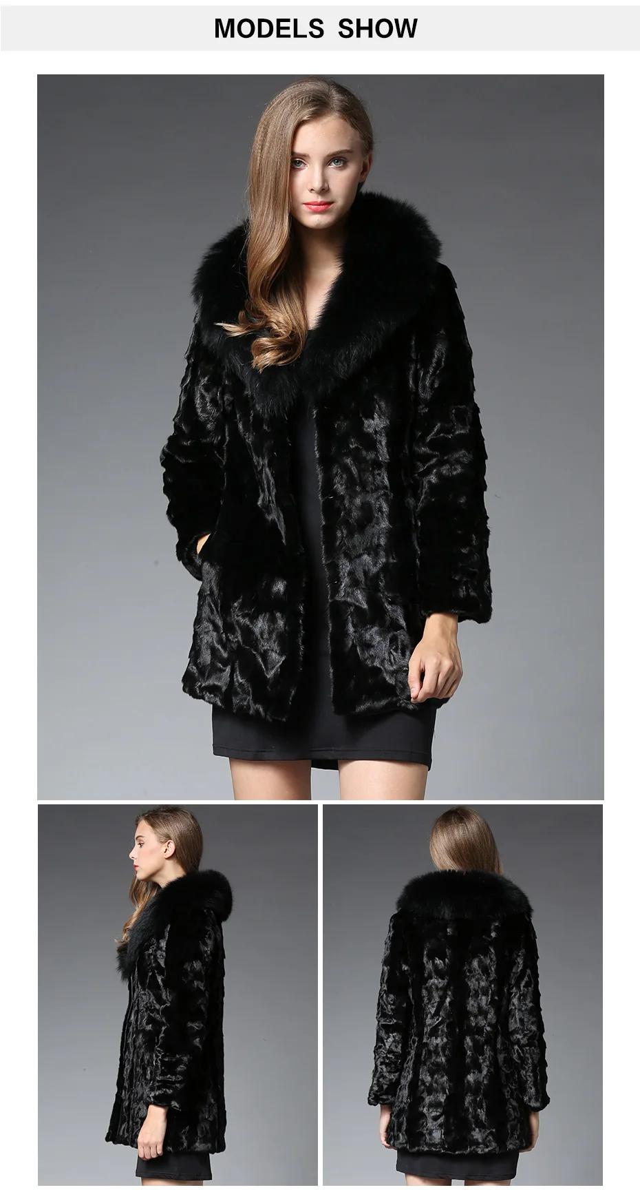 Модное черное пальто из натурального меха норки для женщин осень и зима теплое Норковое Пальто из настоящего меха Лисий меховой воротник женская верхняя одежда куртка
