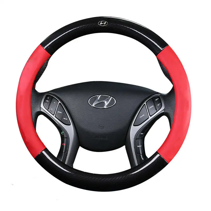 Крышка рулевого колеса автомобиля 37 38 см 1" для hyundai Grand i10 i20 i30 GT i40 ix20 Ioniq Veloster Xcent H-1 Starex Genesis Coupe - Название цвета: red with logo