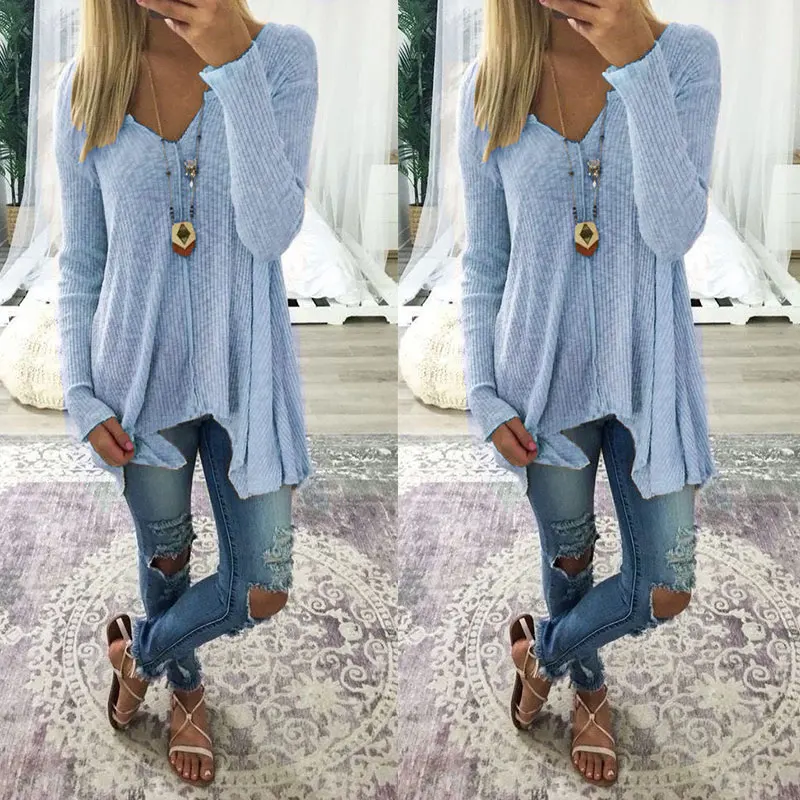 

Plus Size 5XL V-Neck Pullovers Irregular Hem Tops Elegant Women Sweater Pullovers Spring Autumn Long Sleeve Casual Tops Jumper