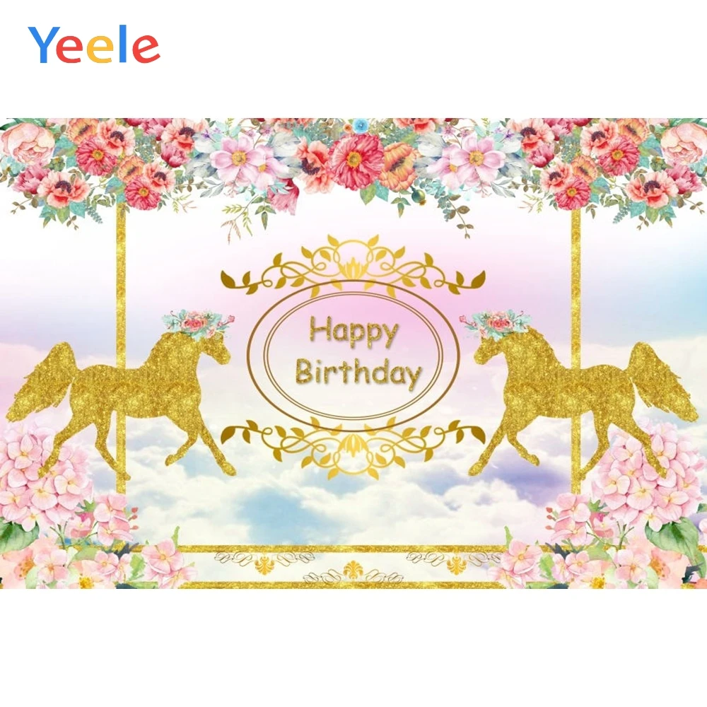 

Yeele Flower Golden Unicorn Photography Backgrounds Baby Girl Birthday Party Custom Vinyl Photographic Backdrop For Photo Studio