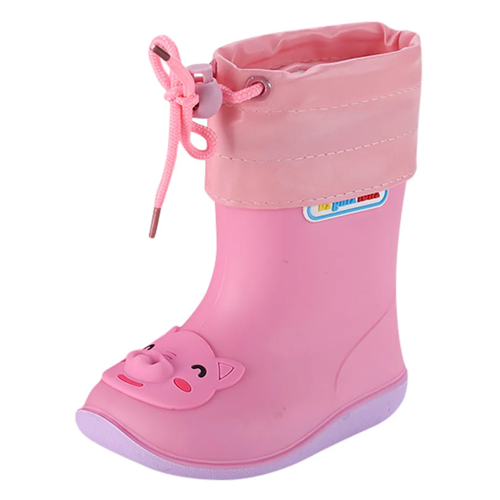 Милая модная детская обувь водонепроницаемые сапоги от дождя из ПВХ резиновая детская водонепроницаемая обувь детская мультяшная обувь - Цвет: Pink B