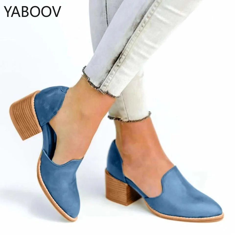 

Blue Black Big Size Sandals Summer Office High Heels Shoes Woman Slip on Pumps Casual Women Sandalia Feminina Plus Size 35-43