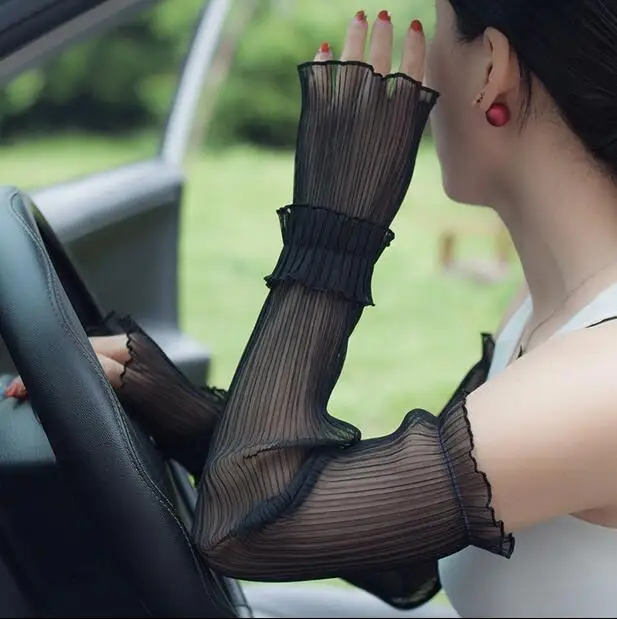 Женские весенние и летние тонкие длинные перчатки для вождения, женские летние солнцезащитные перчатки, Сексуальная кружевная перчатка R359