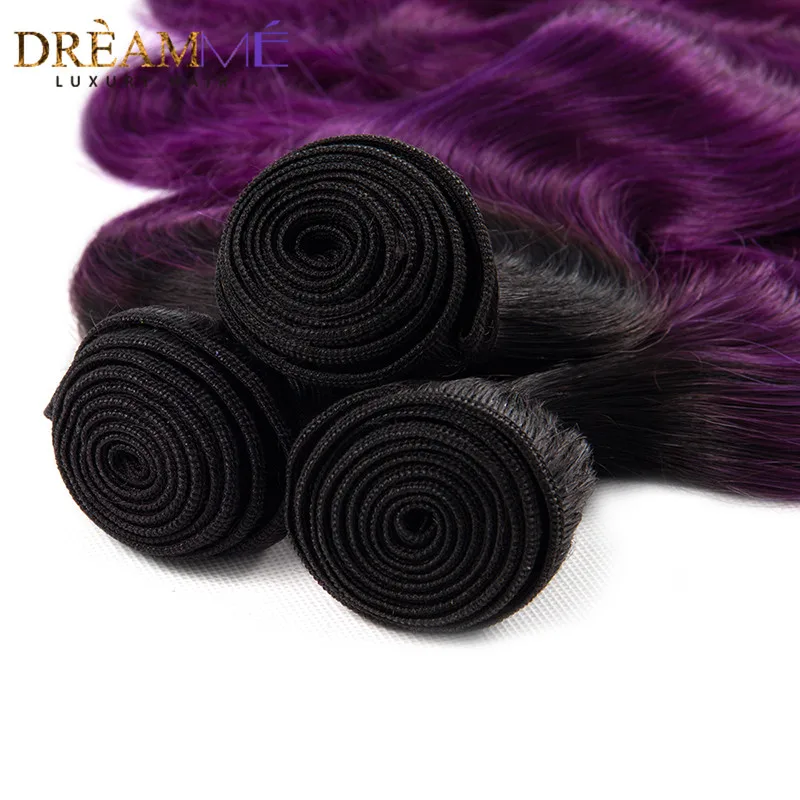 Dreamme Ombre для наращивания волос 2 тона 1B фиолетовые волнистые человеческие волосы 3