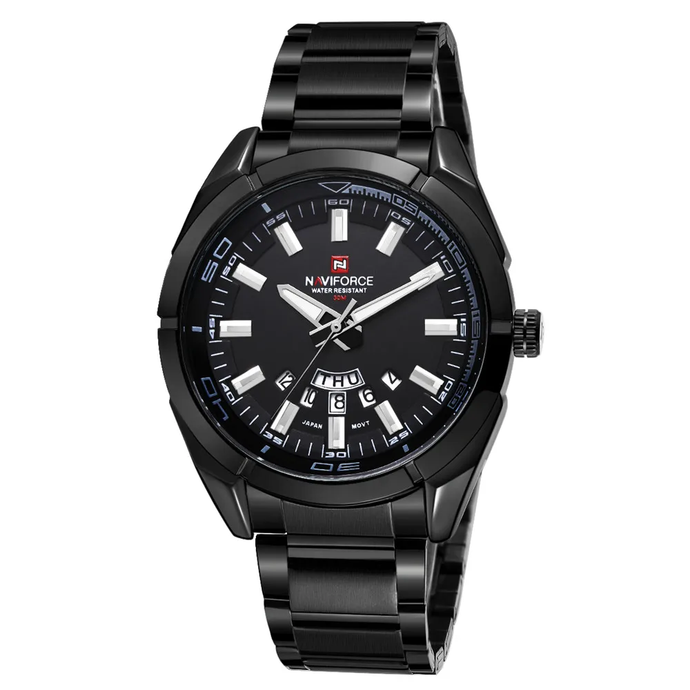 NAVIFORCE, полностью стальные мужские часы, Топ бренд, роскошные мужские Кварцевые водонепроницаемые часы, мужские спортивные часы, популярные часы, relogio masculino - Цвет: black black