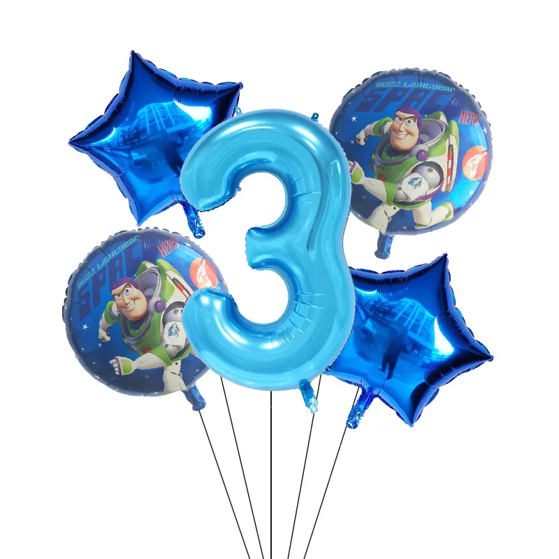 5pcs Toy Buzz Lightyear Story Balloons Cartoon Foil Helium 30 Inch Number Blue Balloons Happy Birthday Balloons Kids Toys Ball