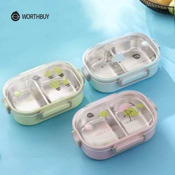 

WORTHBUY Cartoon Lunch Box For Kid Japanese 304 Stainless Steel Bento Box Leak-Proof Children Bento Lunch Box Food Container Box