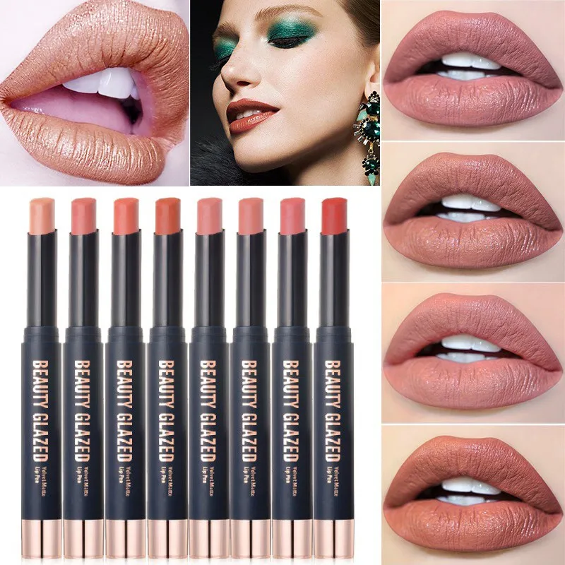 Beauty Glazed Lips Color Lipstick non-stick cup Matte Lip Stick Waterproof Makeup Cosmetics Red Batom Pencil Velvet maquillage