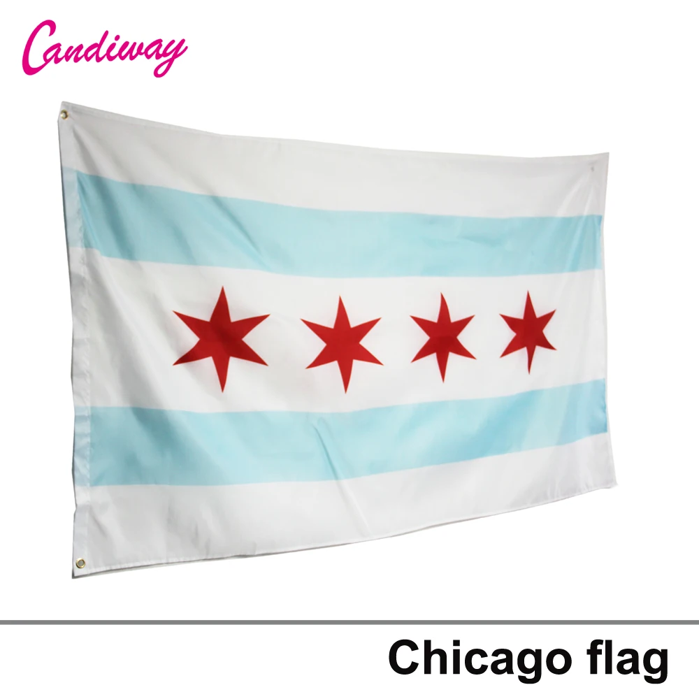 City Chicago Flag Illinois Banner Windy City Pennant 3x5 Feet Indoor