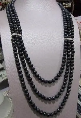 

HOT## Wholesale >triple strand perfect 8-9 MM TAHITIAN BLACK BLUE PEARL NECKLACE 14KGP