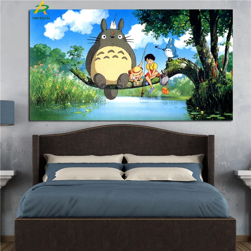 YWDECPR HD Print Hayao Miyazaki Animation Ghibli Totoro on Canvas Wall Painting Modern Cartoon Wall Picture For Kids Room Decor