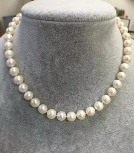 

18'NATURAL9-10mm AKOYA WHITE SOUTH SEA PEARL NECKLACE 925silver CLASP