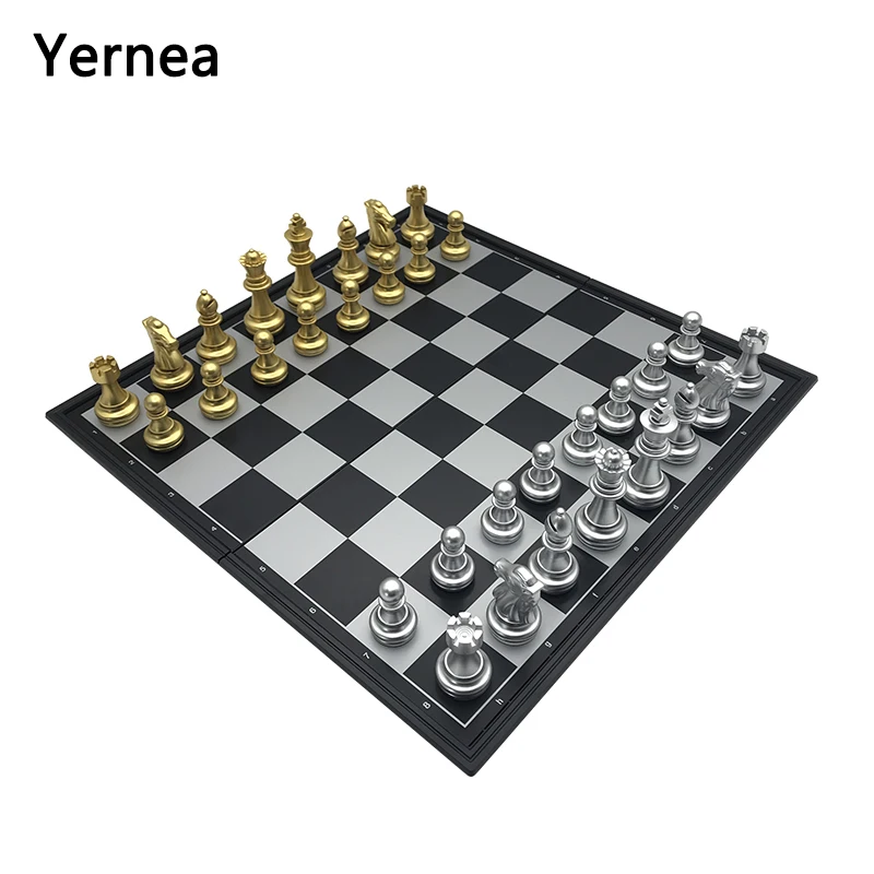 Yernea ألعاب الطاولة الذهب والفضة قوي المغناطيسي البلاستيك قطع الشطرنج الشطرنج مجموعة المغناطيسي 32*32*2 سنتيمتر الترفيه هدية