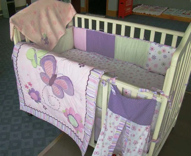 Pure cotton baby crib bedding set 6 pieces of the embroidery butterfly