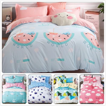 

Watermelon Pink Blue AB Side Kids Single Size Duvet Cover 1.5m 1.8m 2m Bed Linens Flat Sheet Double Queen Duvet Cover Bedclothes