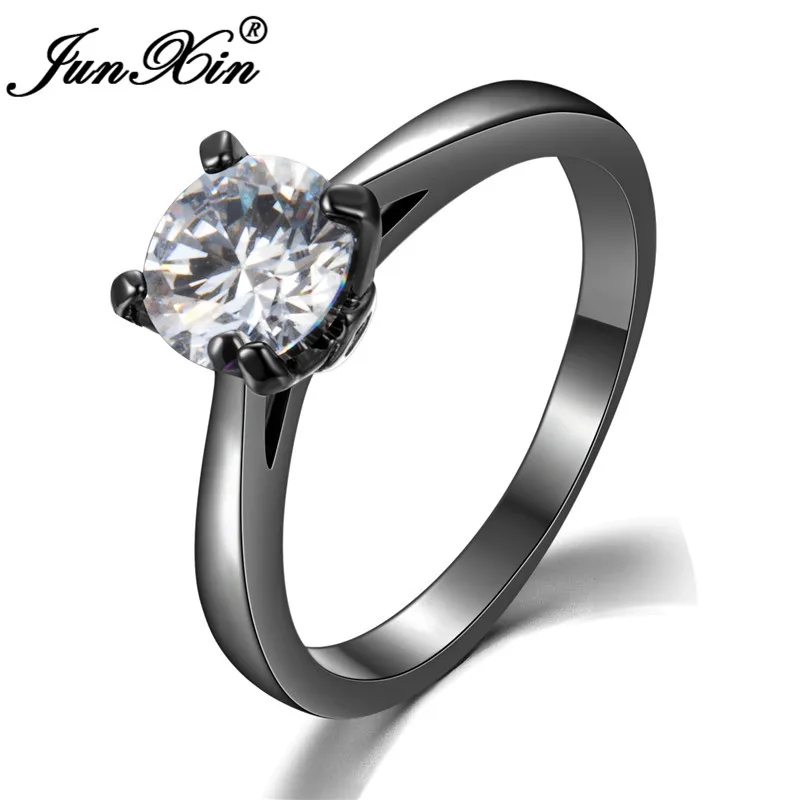 ROXI разноцветные циркоовые круглые тонкие кольца для женский, Черный золотое покрытие красный синего, белого, розового цвета камня обручальные кольца минималистский ювелирные изделия - Цвет основного камня: White Ring