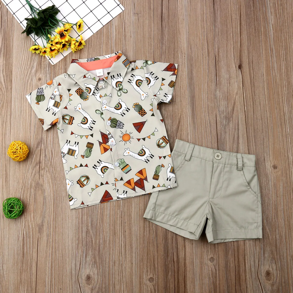 Toddler Kids Baby Boy Gentleman Clothes Shirt Alpaca Print Tops Shorts Pants Formal Outfit UK