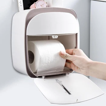 

1pc Toilet Paper Holder Creative Plastic Bath Toilet Paper Holder Wall Mounted Paper Storage Box Toilet Tissue Dispenser (Grey)