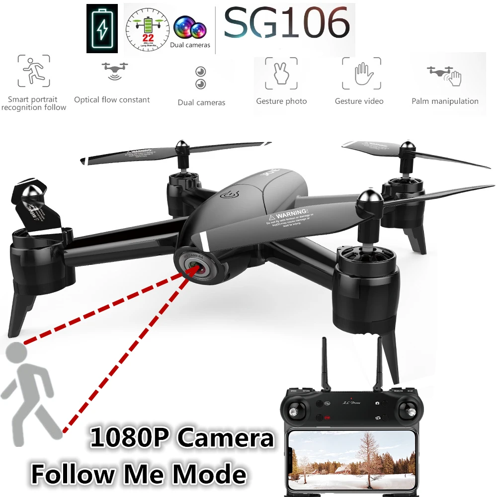 

SG106 RC Drone with Camera 1080P WiFi FPV Quadcopter Selfie Drone Optical Follow Me RC Drones with Camera HD Dron RC Helicopter