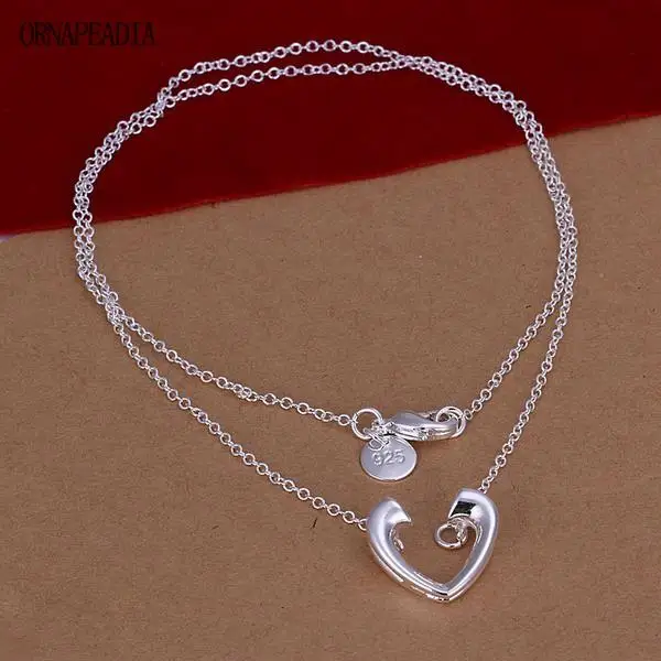 

Factory Wholesale Sales Brand New Hot Fashion Love Heart Necklace Pendant Rope Chain Silver Plated Necklace Pendant For Lady