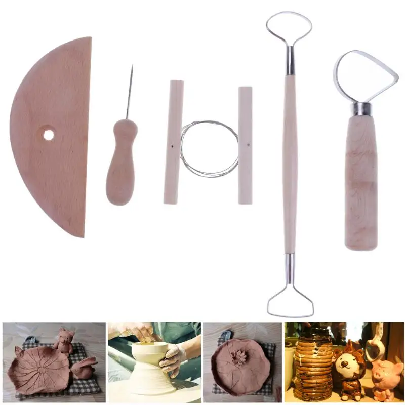 5pcs/set Pottery Tools Clay Ceramics Molding Tools Wood Handle