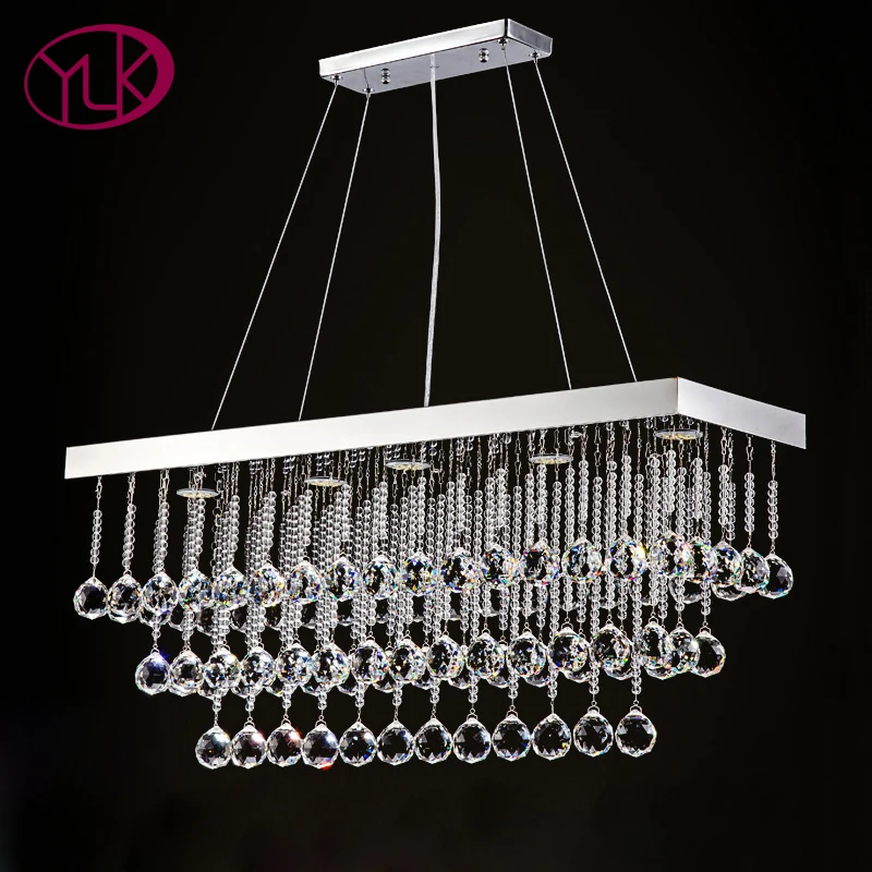 

Youlaike Modern Crystal Chandelier For Dining Room Luxury Hanging LED Crystals Light Fixtures Rectangle Kitchen Island Lighting