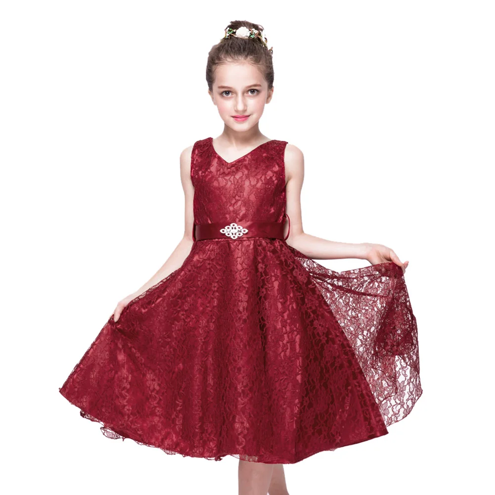 

2016 Evening Girls Party Dresses Princess Lace Kids Clothes Sleeveless Elegant Birthday Dress 3 to 12 Years