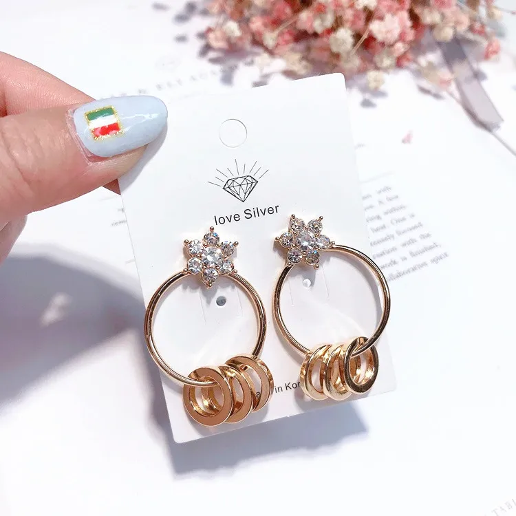 circle cz golden earring 925 silver pin Hypoallergenic fadeless alloy fashion jewelry stud earrings for women girl gift
