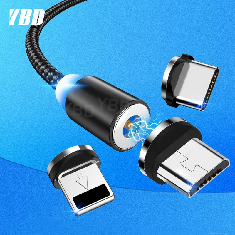 

YBD 2M LED Magnetic Charge Cable For Samsung Huawei Xiaomi Micro USB Cable Magnet Charger for Honor Redmi USB Type C Cable