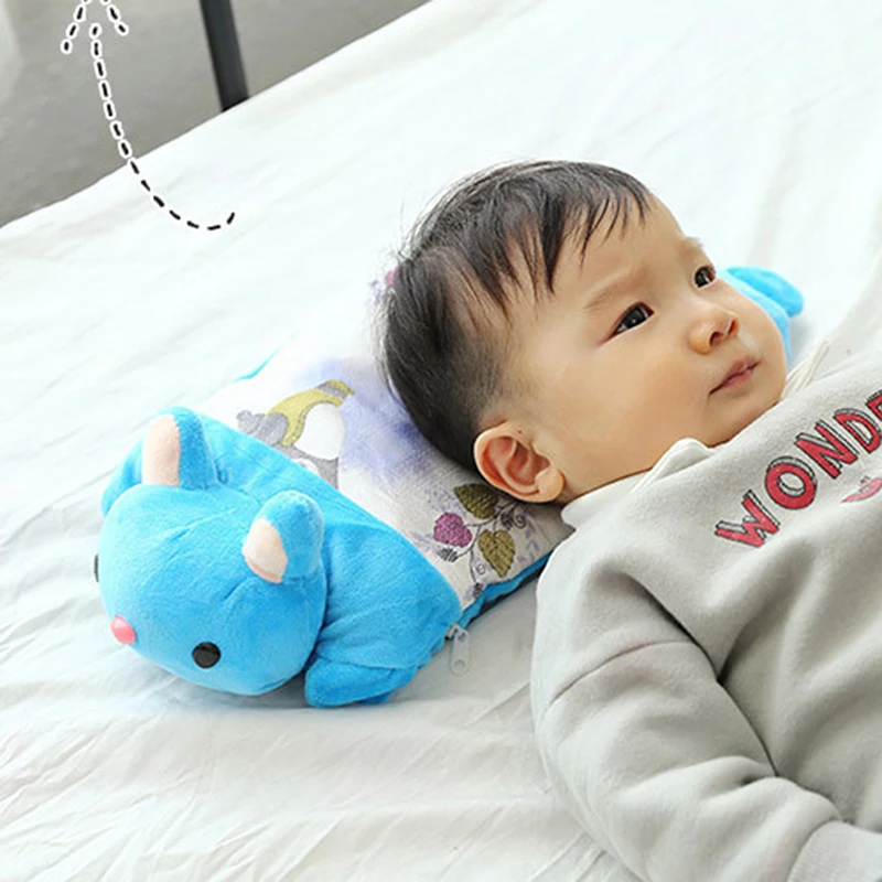 Удобная детская подушка с мультяшным рисунком против скатывания, детская подушка с плоской головкой, хлопковая подушка для младенцев