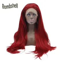 Bombshell ручной работы синтетический парик на кружеве Glueless Длинные прямые красные термостойкие волокна натуральные полностью волосы парики для женщин