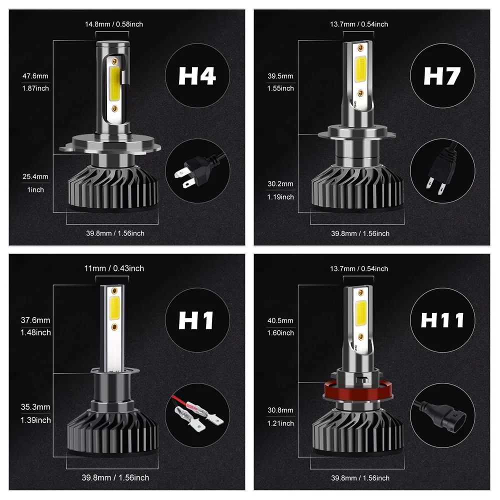 Infitary H7 H4 Автомобильный светодиодный головной светильник лампы H1 H11 H3 H27 880 9005 9006 9007 72 Вт 8000LM 6500K 12V Авто Светодиодный Фонарь налобный мини-фонарь COB Туман светильник
