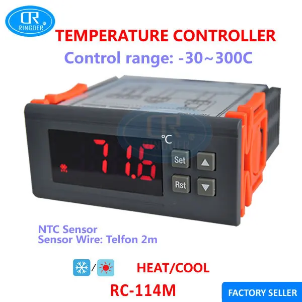 

RINGDER RC-114M 230V30A -30~300C Cool Heat ONOFF Switch Universal Digital Temperature Controller Regulator Thermostat NTC sensor