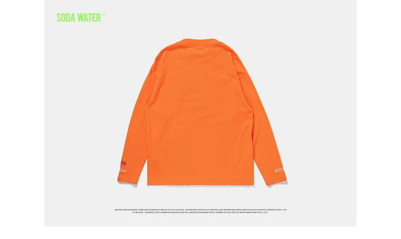 Мужская футболка с длинным рукавом SODAWATER, черный и оранжевый цвета, однотонная футболка с круглым горлом, брендовая футболка в стиле хип-хоп, на осень