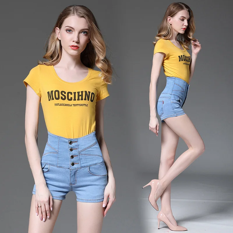 

European and American style foreign trade ladies clothing high waist jeans large size fat mm slim slimming shorts