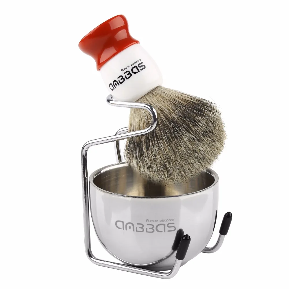 3in1 Best Pure Badger Shaving Brush Set Red&White Resin Handle