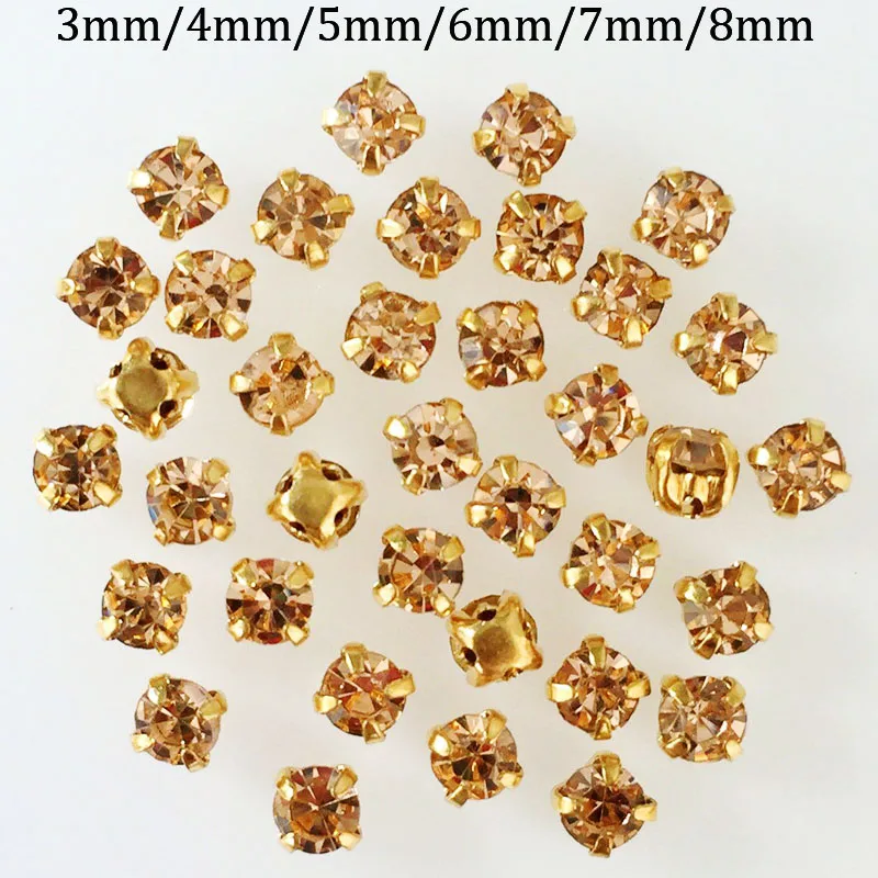 

Champagne color square shape glass sew on rhinestones,3mm/4mm/5mm/6mm/7mm/8mm