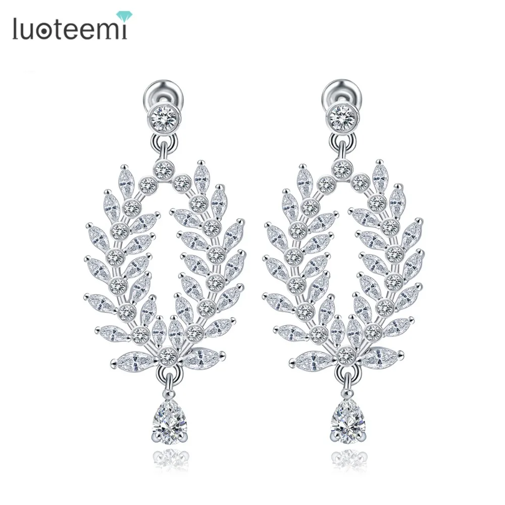 

LUOTEEMI Luxury White Gold-Color Marquise Cut With Waterdrop Cubic Zirconia Stud Earring For Women Fashion Jewelry Bijoux
