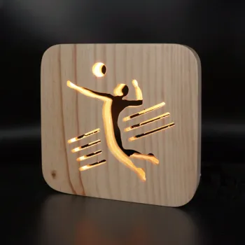 

Miumiu Athlete volleyball Craft Atmosphere Lamp Wooden Carved Hollow Night Light USB LED Baby Children Room Desktop Decoration
