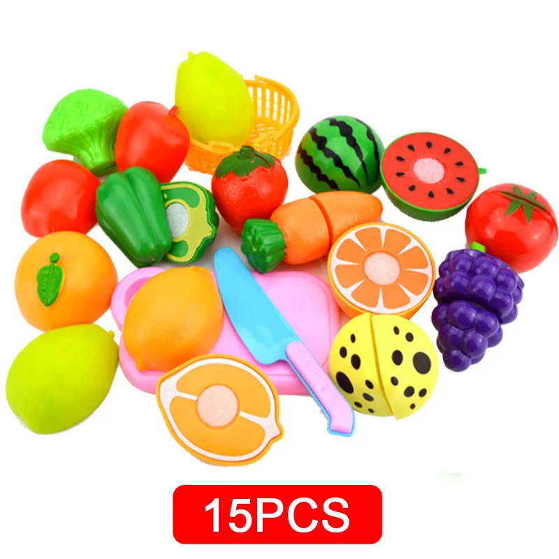 Горячая Распродажа, Детские DIY ролевые игры, кухонные игрушки, наборы, фрукты, безопасные пластиковые овощи, кухня, Детские Классические Развивающие игрушки для детей - Цвет: 15 PCS Kitchen toys
