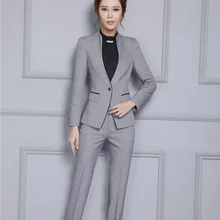 Новое поступление, формальный элегантный серый женский брючный костюм с курткой и брюками, профессиональный осенне-зимний офисный Дамский брючный комплект