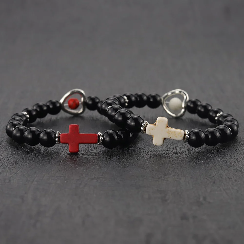 Женский браслет с подвеской в виде сердца Jesus cross из натурального камня и лавы
