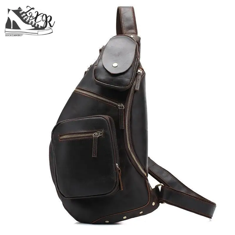

Vintage Crazy Horse Genuine Leather Men Chest Bag Small Messenger Shoulder Bag Male Handmade Cowhide Leather Crossbody Bag