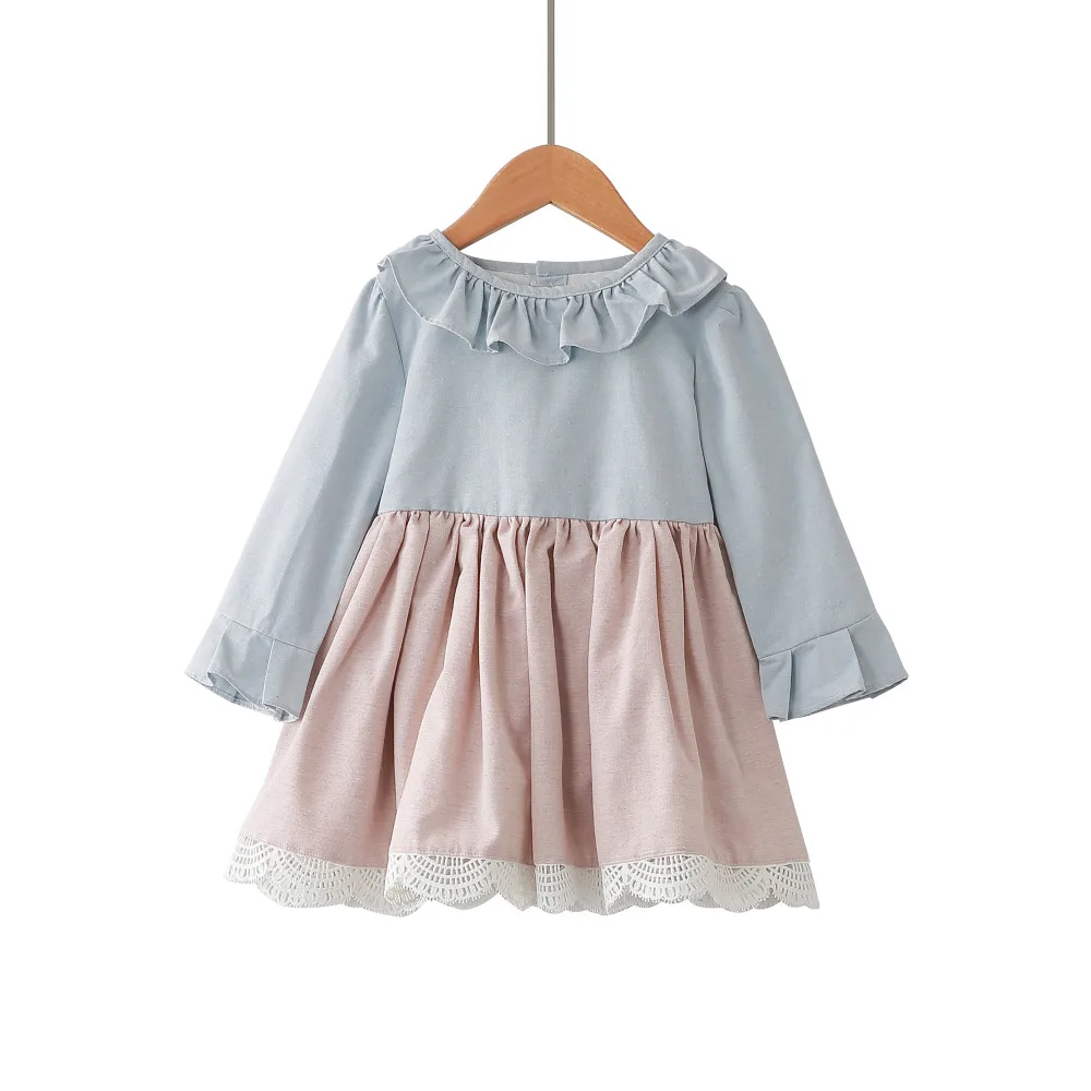 

Dream Cradle / Lace Vintage Girls Dress / Ruffle Collar Baby Dress / Linen Baby Girls Dress / Long Sleeve