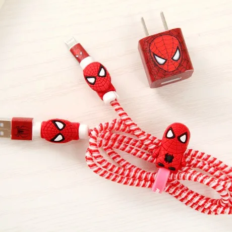 2017 New Superhero Avengers Iron Man USB Cable Protector Set with Cartoon stickers Charger cable cord protector For iphone | Электроника