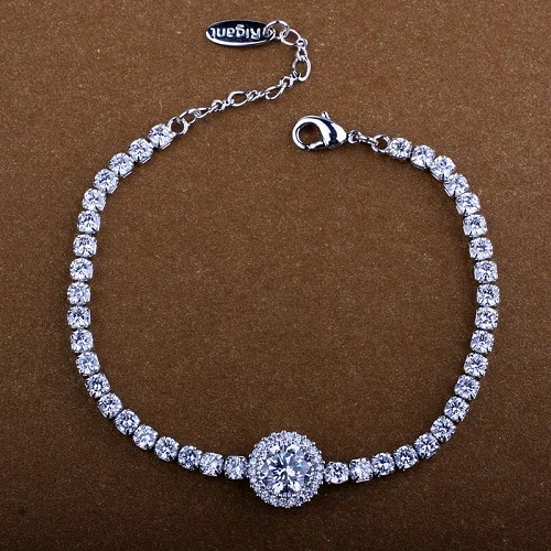 Carat Rodada Excelente дизайн настоящий Sona Диамант Sinteticos pulseira Linda Mulheres помолвка mao Moda Pulseira Cadeia - Окраска металла: silver