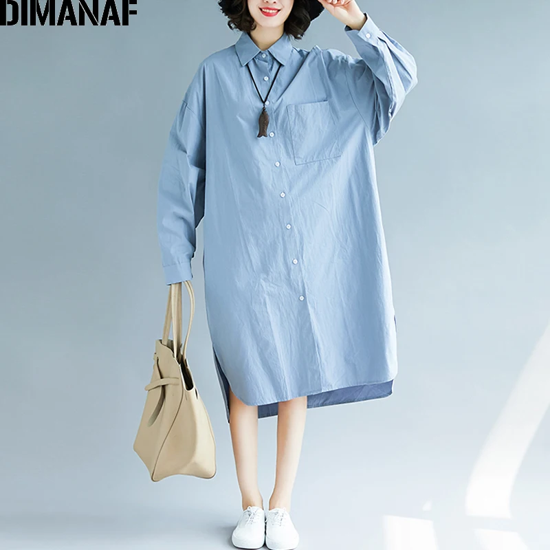 

DIMANAF Women Blouse Long Shirt Cotton Autumn Femme Office Lady Large Batwing Basic Clothing Loose Plus Size Vestidos Cardigan